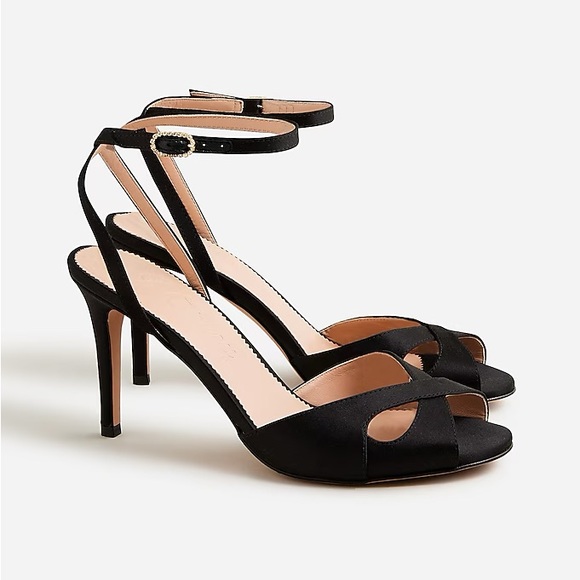 NIB J. Crew Satin Peep Toe Rylie Sandal in Black Sz 37 - Picture 2 of 9